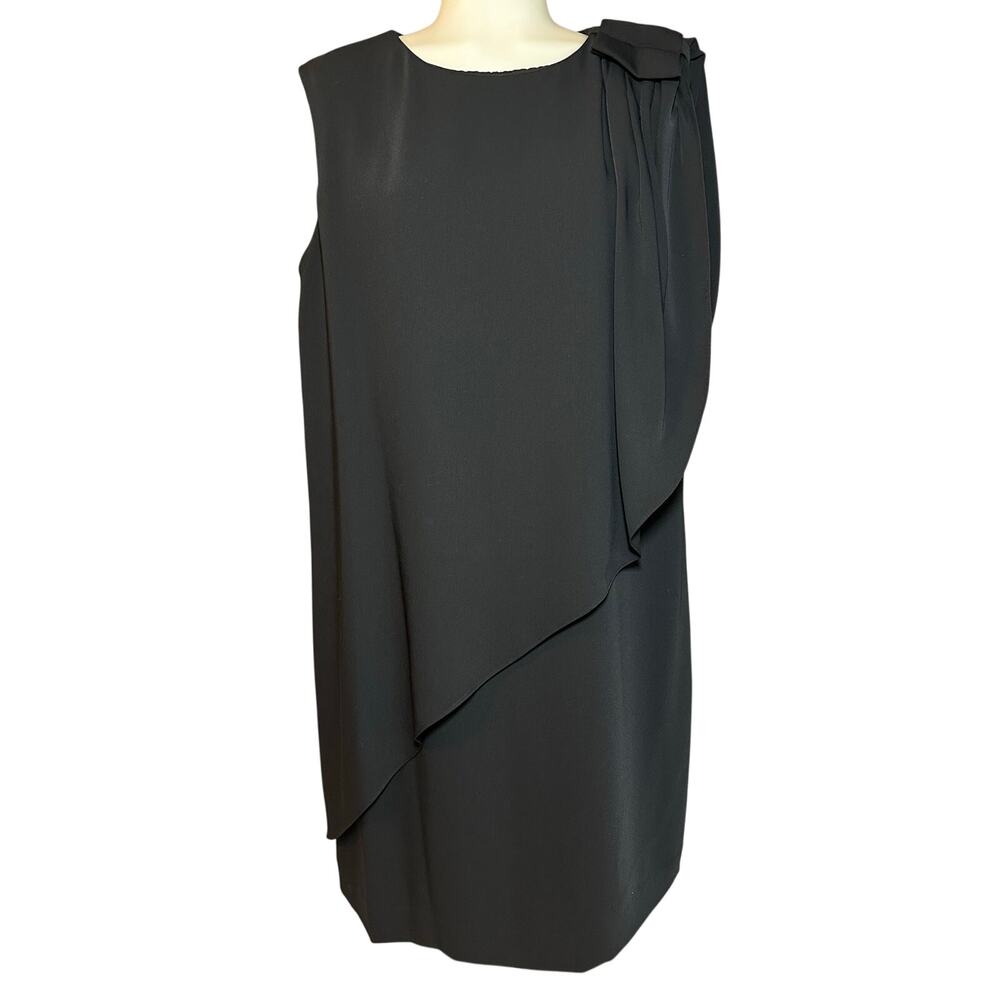 Tahari Arthur Levine Layered Dress Women’s Size 12 Black Bow Lined Cap Sleeve